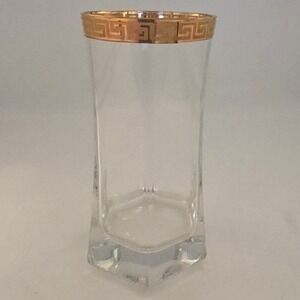 Vintage Greek Key Gold Encrusted Highball Glasses Hexagon Base Set of 6 MCM